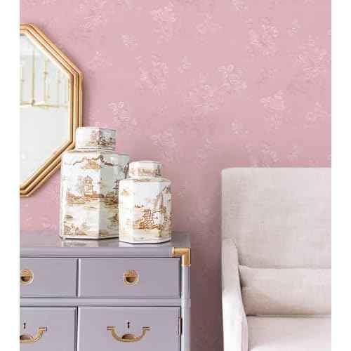 Latvo Pink Wallpaper Silk Embossed Floral Pink Contact Paper Peel and Stick 118inL 17.7inW Self Adhesive Wallpaper for Bedroom Kids Room Decor Nursery Textured Flower Contact Paper for Cabinets Liner