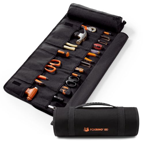 Tool Roll, Heavy Duty Tool Roll Bag Organizer, Roll Up Tool Pouch with 20 + 1 Pocket, Gifts for Men Father Dad Mechanic, Black
