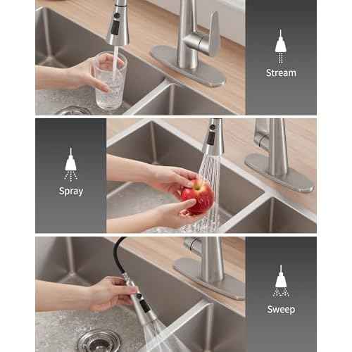 PUSU 18 inch High Brushed Nickel Kitchen Faucet with Pull Down Sprayer, Single Handle Nickel Kitchen Sink Faucet for RV Sink, Laundry, Bar Camper with Water Lines, Stainless Steel