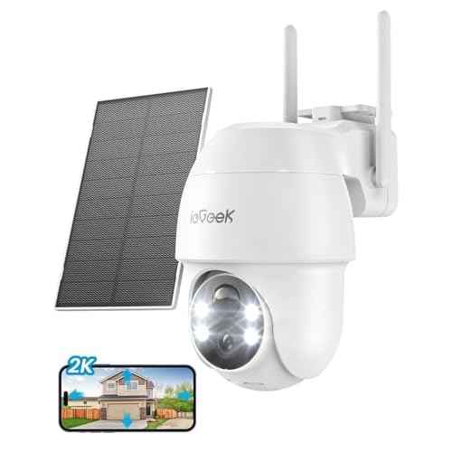 ieGeek Solar Security Cameras Wireless Outdoor, 2K 2.4G WiFi Camera with Solar Panel and Battery Powered, Color Night Vision with Spotlight, 360¡Æ PTZ, 2-Way Audio, PIR Motion Sensor, no Subscription