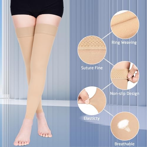 Compression Stockings for Women & Men, 15-20 mmHg Thigh High Compression socks, Medical Graduated Compression Support for Edema, Varicose Veins, Swelling