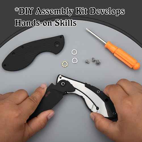 JIN Starry G10 Pocket Knife for Kids, DIY Knife Making Kit, Safe Fidget Toy, Black G10 Blade Handle, EDC Folding Knives, Camping, Boys Scout