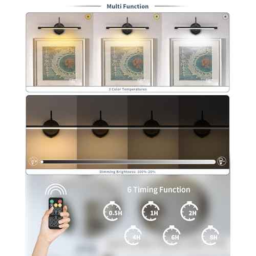 JOOSENLUX Modern Wall Lights Battery Operated Black Wireless Picture Lights for Wall 16.5" Inch Dimmable Under Counter Lights for Kitchen with Swing Arm as Canvas Wall Sconce Light 3000K CRI95+