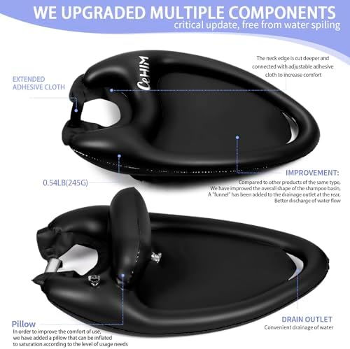 Inflatable Shampoo Basin - Portable Shampoo Bowl, Hair Washing Basin for Bedridden, Disabled,Injured, Hair Wash Tub for Dreadlocks and at Home Sink Washing (Black, Large)