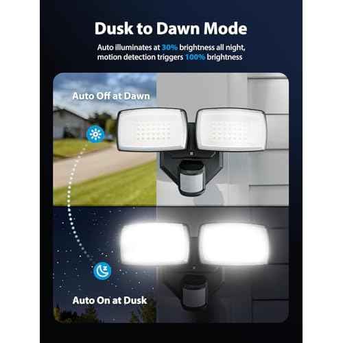 Onforu 32W 2 Head Motion Sensor Outdoor Lights, 3200LM 6500K Hardwired LED Security Light, Dusk to Dawn, Motion Detector Light for Outside, 2 Pack IP65 Waterproof Flood Lights for Garage, Yard(Black)
