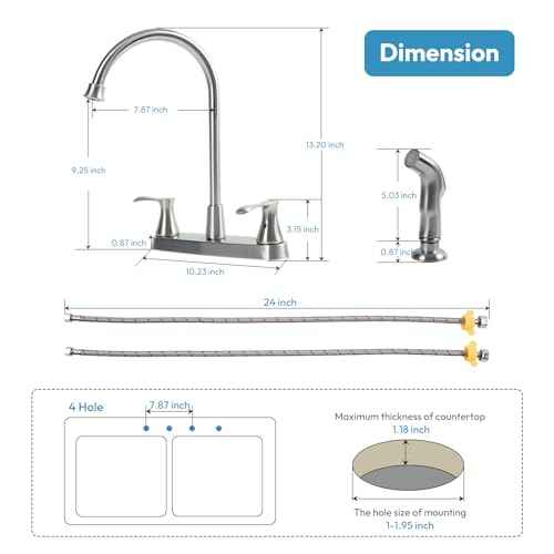 Besdor Kitchen Faucet with Side Sprayer, 2 Handle Sink Faucet, 3 or 4 Hole Kitchen Faucets with Sprayer, 304 Stainless Steel, Brushed Nickel