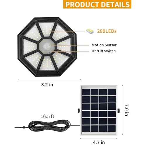 Solar Shed Light Indoor Outdoor 288LED 360¡ÆLighting Solar Lights Work in Daytime with Remote Control, Waterproof Solar Gazebo Lights with Motion Sensor/5 Modes for Home Shed Garage Barn
