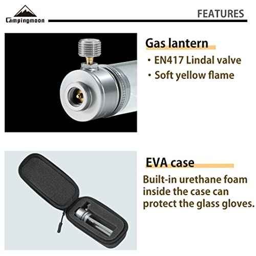 CAMPINGMOON Gas Candle Lantern w/ EN417 Lindal Valve Standrad Camping Canister T-1D
