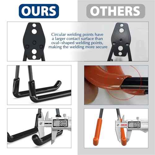 3-H Garage Hooks Heavy Duty with 2 Storage Straps, Utility Garage Wall Mount Hooks for Garden, Ladders, WeedEater, Shovel(Black)
