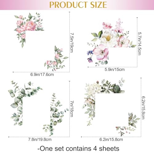 4 PCS Removable Fresh Plants Flower Switch Stickers Peony Rose Leaf Light Switch Decal Socket Decor Light Switch Cover for Kids Girls Bedroom Living Room Nursery Bathroom (A)