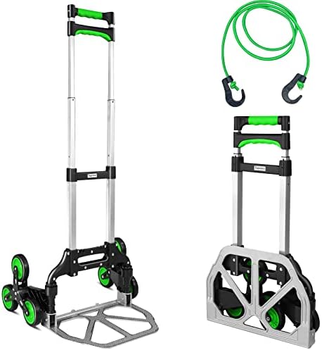Stair Climbing cart Dolly Extended Handle by Teprovo,Aluminum Foldable Hand Truck Moving, Flat Floor Load capacity176 lb, Stair Climbing Dolly Load110 lb, Portable Trolley cart with Wheels