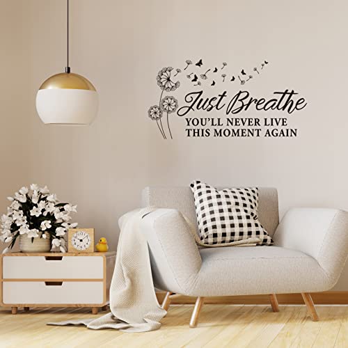 Just Breathe Vinyl Wall Decal Inspirational Wall Sayings Yoga Quotes Decals Wall Art Lettering Home Decor