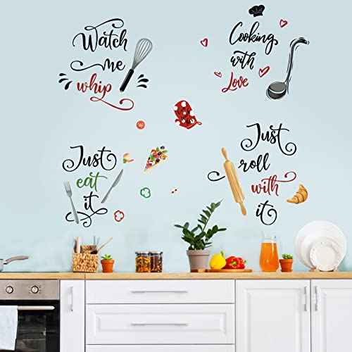 wondever Kitchen Food Wall Stickers Quotes Kitchenware Lettering Peel and Stick Wall Art Decals for Cupboard Dining Baking Room Restaurant