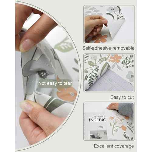 MelunMer Floral Wall Paper Peel and Stick Wallpaper Boho Leaf Contact Paper for Drawers Cabinets Self Adhesive Removable Wallpaper for Bedroom Bathroom Waterproof Botanical Green17.3 x78.7