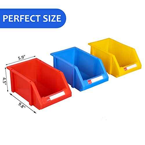 Shop organization Garage organizers Large parts bin Plastic organizer bins Tool bins for organization, display, classification(Yellow,Pack of 4)