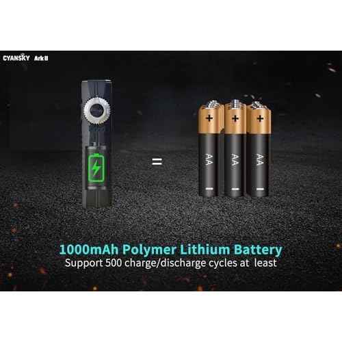 CYANSKY Ark II EDC Flat Flashlight, 1500 Lumen White Light LED Light, Powered by Rechargeable Internal Battery, for Outdoors, Emergencies, Work (Black)