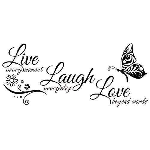 Live Laugh Love Wall Decal Art, Vinyl Live Every Moment Laugh Every Day Love Beyond Words Wall Decor Stickers Motivational Quotes for Bedroom, Removable Wall Sign Mural DIY Home Decoration(13.8Wx30L)