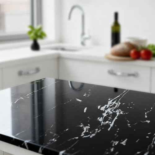 Black White Marble Contact Paper for Countertops, 15.7" X 39.3" Peel and Stick Glossy Marble Granite Wallpaper, Vinyl Self Adhesive Contact Paper for Cabinet Countertop Shelf Kitchen Appliances
