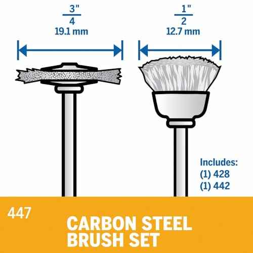 Dremel 447 2-Piece Carbon Steel Brush Set Ideal for Rust and Corrosion Removal on Soft Ferrous Metals