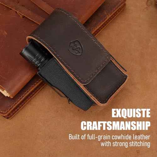 STAR VISTA Armando-2 Full Grain Leather Multitool Belt Pouch, Multi Tool Sheath, EDC Tool Holster for Flash Light, Tactical Pen, Heavy-Duty Stitching, Gift for Men, Dark Brown