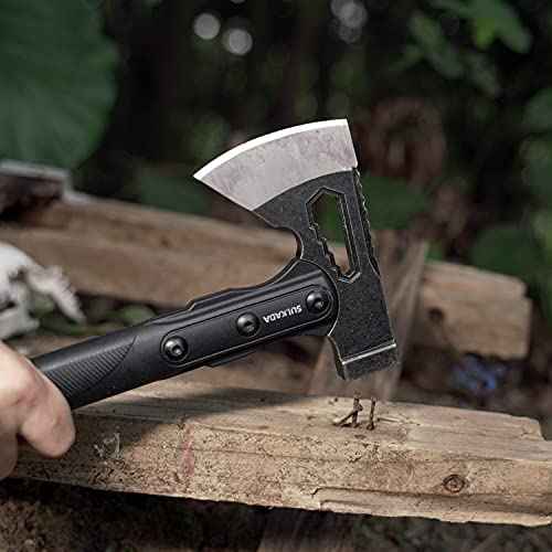 SULKADA Camping Hatchet, 10.5 Inch Survival Axe,Stainless-Steel Blade,Fiberglass Shock Reduction Handle with Anti-Slip Grip, for Chopping Wood,Gardening and Outdoor Survival,Gift for Dad Men
