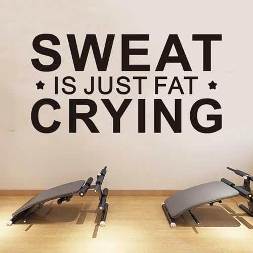 AnFigure Inspirational Gym Wall Decals Motivational Quotes Fitness Wall Stickers Sports Workout Art Vinyl Home Decor Sweat is Just Fat Crying 21"X11"