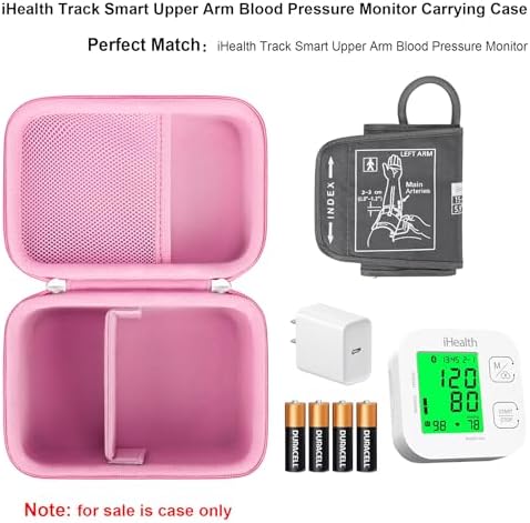 Elonbo Carrying Case for iHealth Track Smart Upper Arm Blood Pressure Monitor, Wireless Bluetooth Blood Pressure Monitor Travel Protective Bag Storage Holder, Mesh Pocket fits Range Cuff, Pink