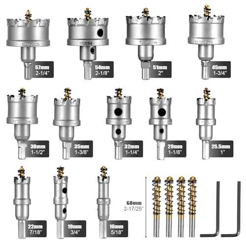 16PCS Hole Saw Kit for Hard Metal,Upgrade Heavy Duty Carbide,12 Sizes Including 5/8" to 2-1/4¡±,Tungsten Carbide Tipped Hole Cutter Set£¬Suitable for Hard Metal, Stainless Steel, Wood, Iron