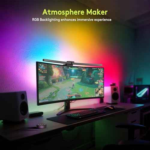 Quntis Curved Monitor Light Bar 15 RGB Backlight for 34"+ Screens, Computer Bar Lights Fold Dual Light with Color Temperature Brightness Stepless Dimming, No Glare Desk Lamp for Home Office Gaming