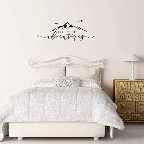 Life is for Adventures Wall Decal, Mountain Design Wall Sticker, Flying Birds Wall Sticker, Travel Decor, Adventure Decor, Home Decal Wall Stickers Y15 (57X23cm, Black)
