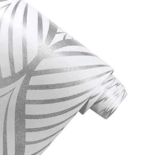 Silver & White Leaves Peel and Stick Wallpaper Texture Contact Paper Self Adhesive Leaf Stick on Removable Vinyl Roll for Home Decorative 17.7''x118''