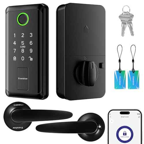Keypad Door Lock with Handle,Keyless Entry Door Lock, Electronic Digital Keypad Deadbolt with App, Keyless Entry Fingerprint Lock Auto Lock & One Touch Locking, Front Smart Door Handle Sets