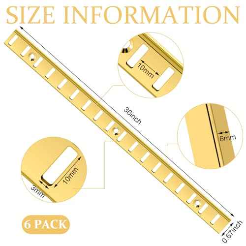 6 Pcs 36 Inch Shelf Pilaster metal Mortise Mount Pilaster Strip Adjustable Shelf Standards for Wall Shelving System Closet Organization Storage (Brass)