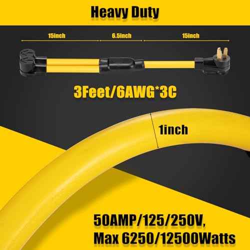 NEMA 50 AMP 10-50P to 2 Outlet 10-50R Y Splitter Adapter Cord, 3 Prong 6 AWG 250V Oven Splitter Power Extension Cord Non-grounding, for Electric Range Oven Stove EV Charger Power Cord, 3 Feet