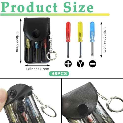 Bulk Pack Mini Screwdriver Keychain Set ? 48 Sets of Handy 3-Piece Screwdrivers in a Snap-Closure Pouch with Hook, Perfect for Men, Tool Party Favors, Christmas Gifts, and Birthday Presents