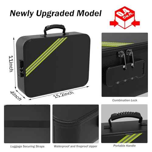 Large Fireproof Document Box with Lock,Upgraded Waterproof Fireproof Document Bag,Important Document Organizer Binder Hard Case Safe,5200¢µ Fire Proof File Box,Portable for Business Travel Home
