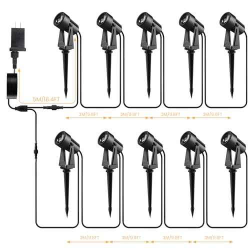 Low Voltage Landscape Lighting,10 Pack Outdoor LED Landscape Spotlights with Transformer 27V Garden Lights Pathway Lights IP65 Waterproof 3000K Warm White