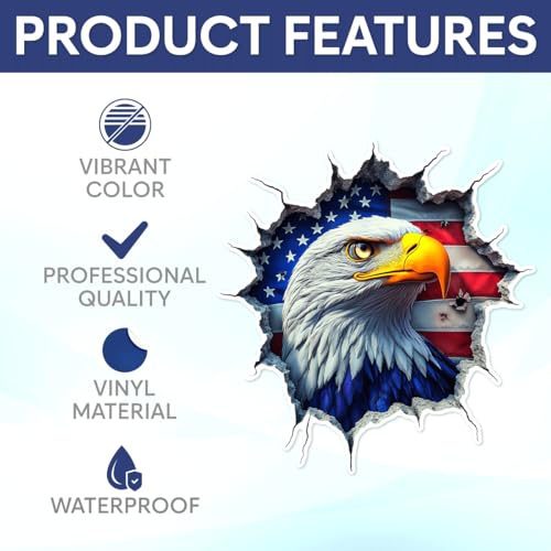 Pack 3 Pcs American Eagle Sticker for Cars Vehicles Trucks Laptops Hard Hats Helmets Car Window Bumper Stickers Waterproof Removable Vinyl Wall Decals Exterior Laptop Accessories