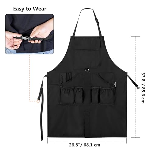 Barber Apron for Men & Women, Water-resistant Hair Stylist Apron with Multiple Pockets & Adjustable Neck Strap for Hairdresser, Cosmetology