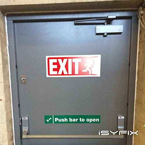 iSYFIX Exit Signs Stickers ? 3 Pack 10x4 Inch ? Premium Self-Adhesive Vinyl, Laminated for Ultimate UV, Weather, Scratch, Water and Fade Resistance, for Office, Buildings, Workplace, Indoor & Outdoor