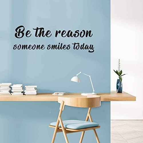 IARTTOP Inspirational Quote Wall Decal, Be The Reason Someone Smiles Today Motivational Saying Stickers,Positive Attitude Vinyl for Bedroom Living Room Classroom Decor,Black