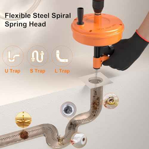 ¡¼2025 ????????????????¡½Drain Snake, 50-FT Plumbing Snake Drain Auger Hair Clog Remover, Flexible Plumbing Snake Use Manually or Powered for Kitchen,Bathrom and Shower Sink Gloves