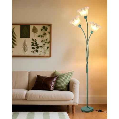 Lightdot Flower Floor Lamp for Living Room Modern Tree Floor Lamp with DIY Branch Goosenecks, Spring Green 3-Light Standing Lamp for Bedroom Kids Room