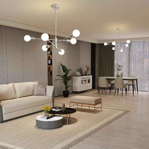 Sputnik Chandelier Modern Brushed Nickel Chandeliers 6-Light Mid Century Ceiling Lighting Fixture for Living Room, Kitchen, Bedroom, Dining Room, and Farmhouse (6-Light)