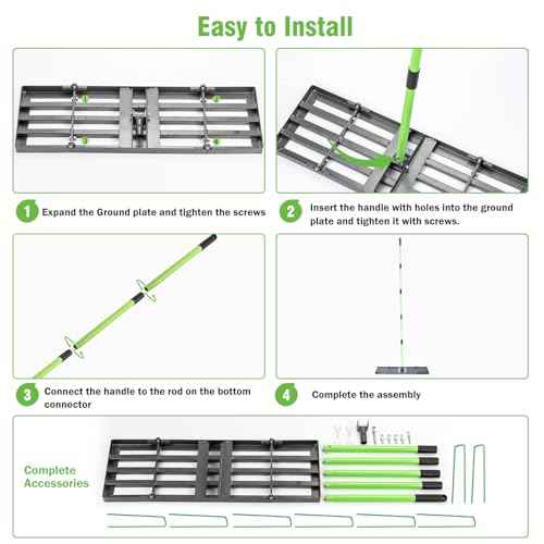 Lawn Leveling Rake 30x10 inch,Stainless Steel Lawn Leveler with Green Positioning Stakes,78" Adjustable Long Handle,Heavy Duty Level Lawn Tool for Backyard, Garden, Golf Course, Farm, Pasture