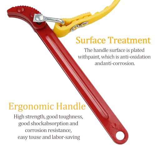 ZWIN Belt Strap Wrench 8 Inches,Adjustable Universal Belt Wrench,Steel Handle Adjustable Strap Wrench for Replacing PVC Pipe Joints,Swimming Pool Connection,taps£¨Red Handle, Yellow Strap£©