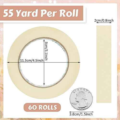 Fainne Masking Tape Bulk General Purpose Masking Painting Tape 55 Yards for Painting Home Office School Stationery Arts Crafts Basic Use, Easy Removal(60 Rolls,0.8 Inch)
