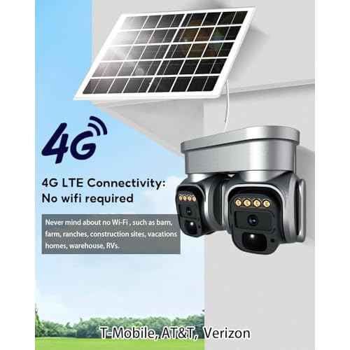 No WiFi Security Camera,4G LTE Cellular Security Camera Outdoor with Dual Lens 360¡Æ View, 2K Color Solar Cellular Cam Night Vision,PIR Motion Sensor,2 Way Talk,IP66 Waterproof, Built in SIM,Black