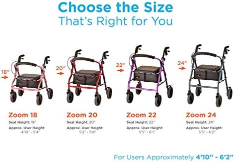 NOVA Medical Products Zoom Rollator Walker with Seat Height, Purple