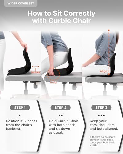 curble Wider(Standard Wide) Cover Set – Lower Back Support Chair with Detachable Cover, Lumbar Support Back Posture Corrector, Back Pain Relief (Set Black)